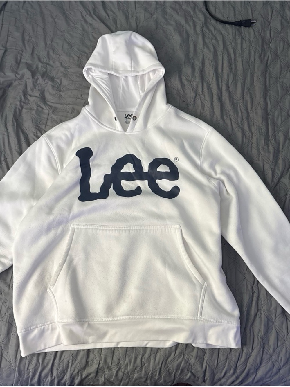 Lee White Hoodie with Navy Logo